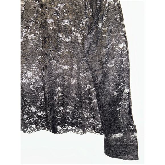 Ann Taylor LOFT Black Lace Petite Large Button-Up Shirt Fairy Grunge Goth Trendy - Picture 11 of 12